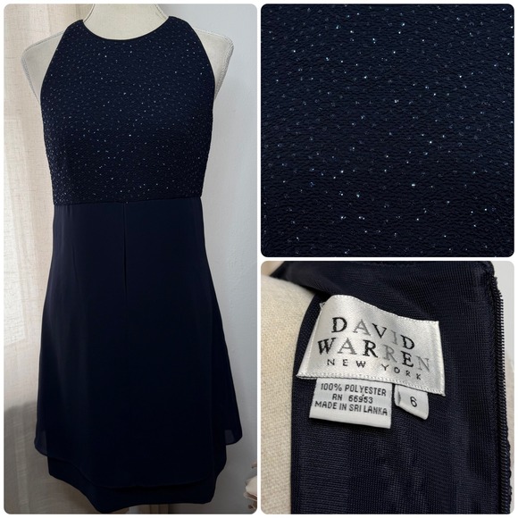 David Warren Dresses & Skirts - 90s Y2K Vintage David Warren Glitter Dress Sparkles Navy Blue Women's Size 6